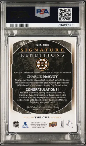 2017 UD The Cup Charlie McAvoy RC Signature Renditions back