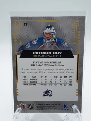 2021-22 UD Stature Blue Parallel #17 Patrick Roy #d /35 Avalanche back