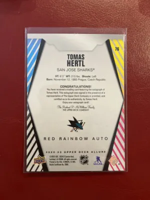 Tomas Hertl Red Rainbow Auto back