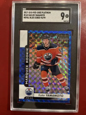 Kailer Yamamoto O Pee Chee Platinum Rookie Blue Cubes /99 front