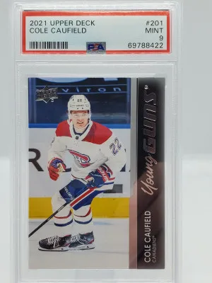 Cole Caufield 2021-22 Upper Deck Young Guns PSA 9 front