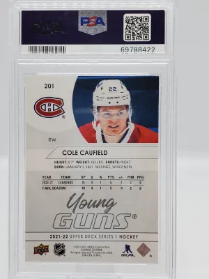 Cole Caufield 2021-22 Upper Deck Young Guns PSA 9 back