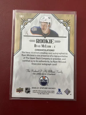 Ryan McLeod Stature Rookie Auto /199 back