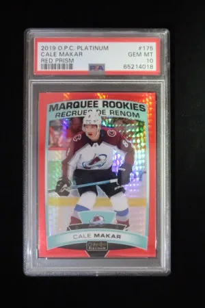 2019-20 O-Pee-Chee Platinum RED PRISM #175 Cale Makar RC Rookie /199 PSA 10 front