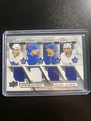 Auston Matthews/Mitch Marner/William Nylander/John Tavares 21-22 Premier Quad Jersey 8/25 front