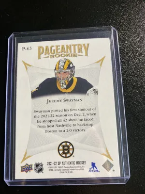 Jeremy Swayman 21-22 SPA Pageantry Rookie back