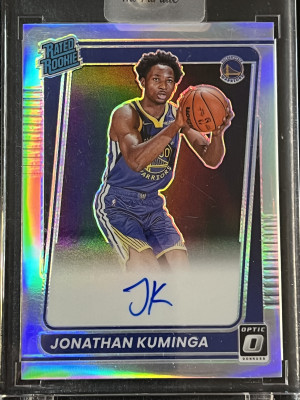 2021-22 Donruss Optic Jonathan Kuminga Rated Rookie Holo On Card Auto front