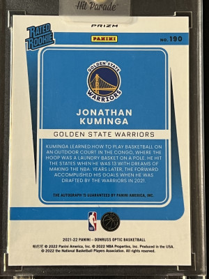 2021-22 Donruss Optic Jonathan Kuminga Rated Rookie Holo On Card Auto back
