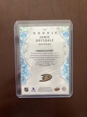 2022 UD Ice White Snowflake Auto Short Print Jamie Drysdale back