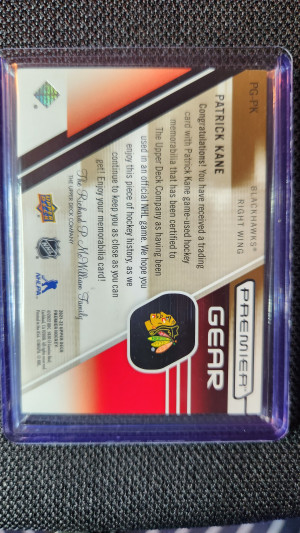 2021-22 UD Upper Deck Premier Gear Patrick Kane 5 Piece Patch 4/10 back