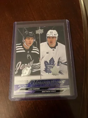 23-24 UD Series 1 Young Guns Checklist—Hughes/Knies front