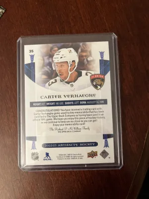 22-23 UD Artifacts Carter Verhaeghe Dual Relic 195/249 back