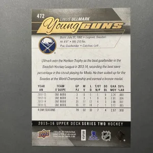 2015-16 UPPER DECK LINUS ULLMARK YOUNG GUNS EXCLUSIVES /100 back