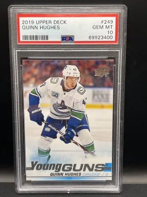 2019 Upper Deck Quinn Hughes Young Guns PSA 10 front