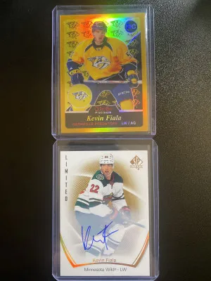 Kevin Fiala 15-16 OPC Platinum Gold Rainbow Rookie /149 & 21-22 SPA Limited Auto front