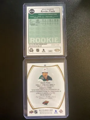 Kevin Fiala 15-16 OPC Platinum Gold Rainbow Rookie /149 & 21-22 SPA Limited Auto back