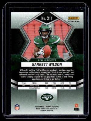 2022 Panini Mosaic - Rookies Silver Prizm #311 Garrett Wilson (RC) back