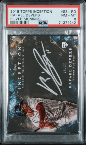 Rafael Devers 2018 Topps Inception Silver Signatures RC /90 PSA 8 front