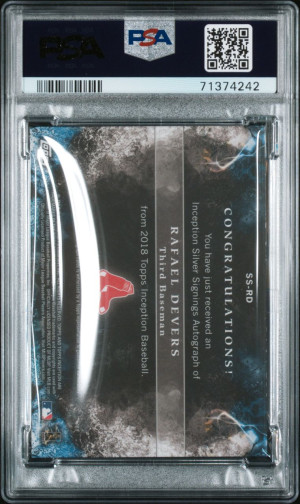 Rafael Devers 2018 Topps Inception Silver Signatures RC /90 PSA 8 back