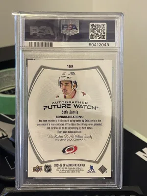 Seth Jarvis PSA 10 Future Watch Auto /999 2021-22 SP Authentic Hockey. back
