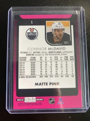 Connor McDavid 21-22 OPC Platinum Matte Pink back