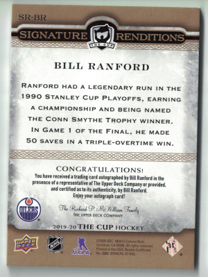 2019-20 The Cup Hockey Signature Renditions  Bill Ranford SP Autograph SR-BR back