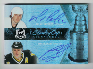 2010-11 The Cup Hockey Stanley Cup Signatures Dual Mario Lemieux Ron Francis Autograph SC2-LF 13/25 front