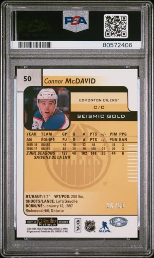 2017 OPC Platinum Connor McDavid Seismic Gold /50 PSA 9 back