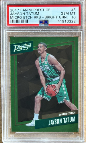 2017 Prestige Micro Etch Rookies Bright Green Jayson Tatum #3 PSA 10 Rookie RC front