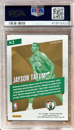 2017 Prestige Micro Etch Rookies Bright Green Jayson Tatum #3 PSA 10 Rookie RC back