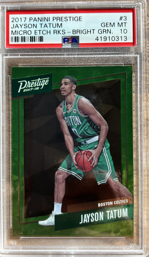 2017 Prestige Micro Etch Rookies Bright Green Jayson Tatum #3 PSA 10 Rookie RC front