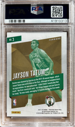 2017 Prestige Micro Etch Rookies Bright Green Jayson Tatum #3 PSA 10 Rookie RC back