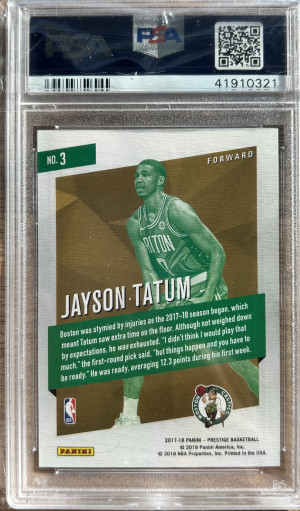 2017 Prestige Micro Etch Rookies Bright Green Jayson Tatum #3 PSA 10 Rookie RC back