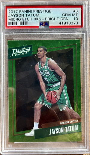 2017 Prestige Micro Etch Rookies Bright Green Jayson Tatum #3 PSA 10 Rookie RC front