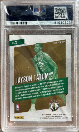 2017 Prestige Micro Etch Rookies Bright Green Jayson Tatum #3 PSA 10 Rookie RC back