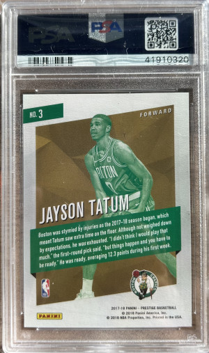 2017 Prestige Micro Etch Rookies Bright Green Jayson Tatum #3 PSA 10 Rookie RC back