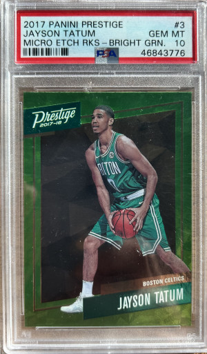 2017 Prestige Micro Etch Rookies Bright Green Jayson Tatum #3 PSA 10 Rookie RC front