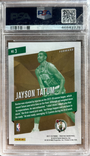 2017 Prestige Micro Etch Rookies Bright Green Jayson Tatum #3 PSA 10 Rookie RC back