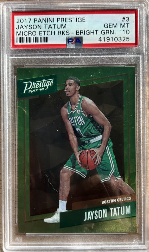 2017 Prestige Micro Etch Rookies Bright Green Jayson Tatum #3 PSA 10 Rookie RC front