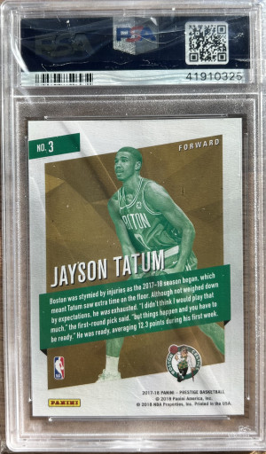 2017 Prestige Micro Etch Rookies Bright Green Jayson Tatum #3 PSA 10 Rookie RC back