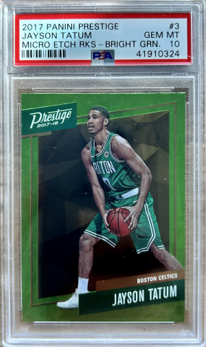 2017 Prestige Micro Etch Rookies Bright Green Jayson Tatum #3 PSA 10 Rookie RC front
