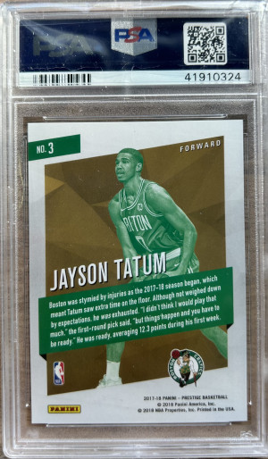 2017 Prestige Micro Etch Rookies Bright Green Jayson Tatum #3 PSA 10 Rookie RC back