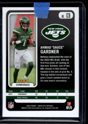 Ahmad "Sauce" Gardner 2022 Absolute RC Red/100 back