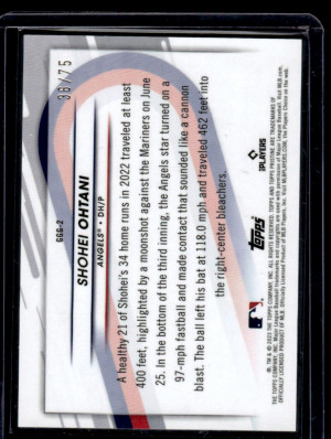 2023 TOPPS PRISTINE GOING GOING GONE BLUE REFRACTOR SHOHEI OHTANI /75 back