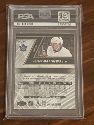 2016 Fleer Showcase Metal Universe Auston Matthews Rookie MU50 PSA 10 back