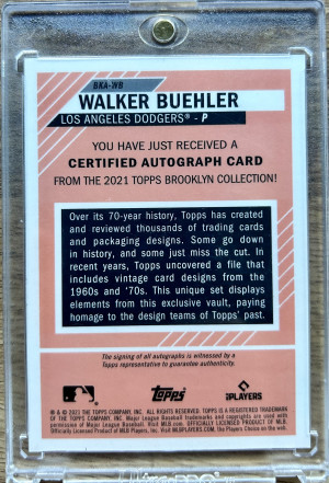 2021 Topps Brooklyn Collection Walker Buehler Auto Orange 12/20 back
