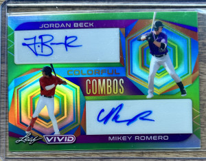 2022 Leaf Vivid Baseball Jordan Beck/Mickey Romero Colorful Combos Dual Auto /15 front