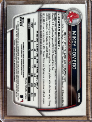 2023 Bowman Chrome Mikey Romero Mojo Auto Mega Box Red Sox BMA-MR back