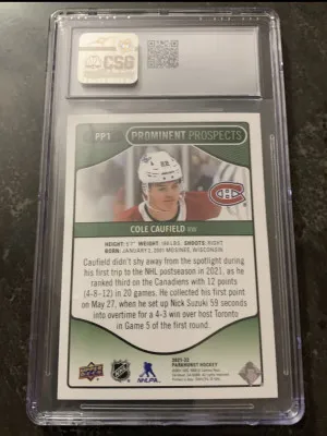 2021-22 Parkhurst  Cole Caulfield RC Prominent Prospects PP1 CSG 9 back
