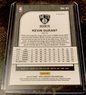 Kevin Durant #61 - 2019-20 NBA Hoops Purple Disco Prizm - NETS back